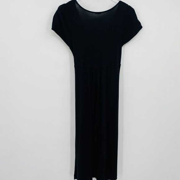 J. Crew Size Small Black Short Sleeve Belted Jersey Knit Casual Midi Dress - Picture 9 of 9